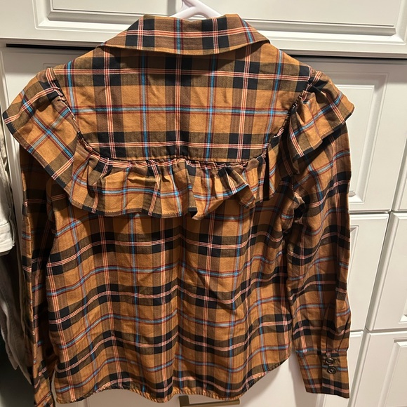 Girls' Ruffle Collar Plaid Shirt - Mustard Plaid - Picture 2 of 2